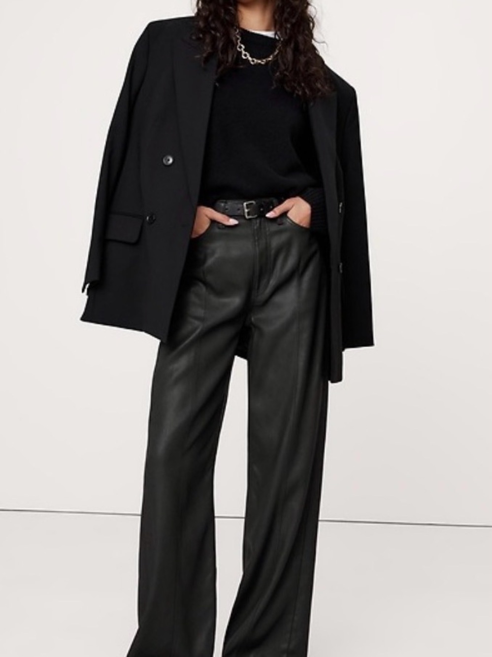 Banana Republic coated black wide leg jean